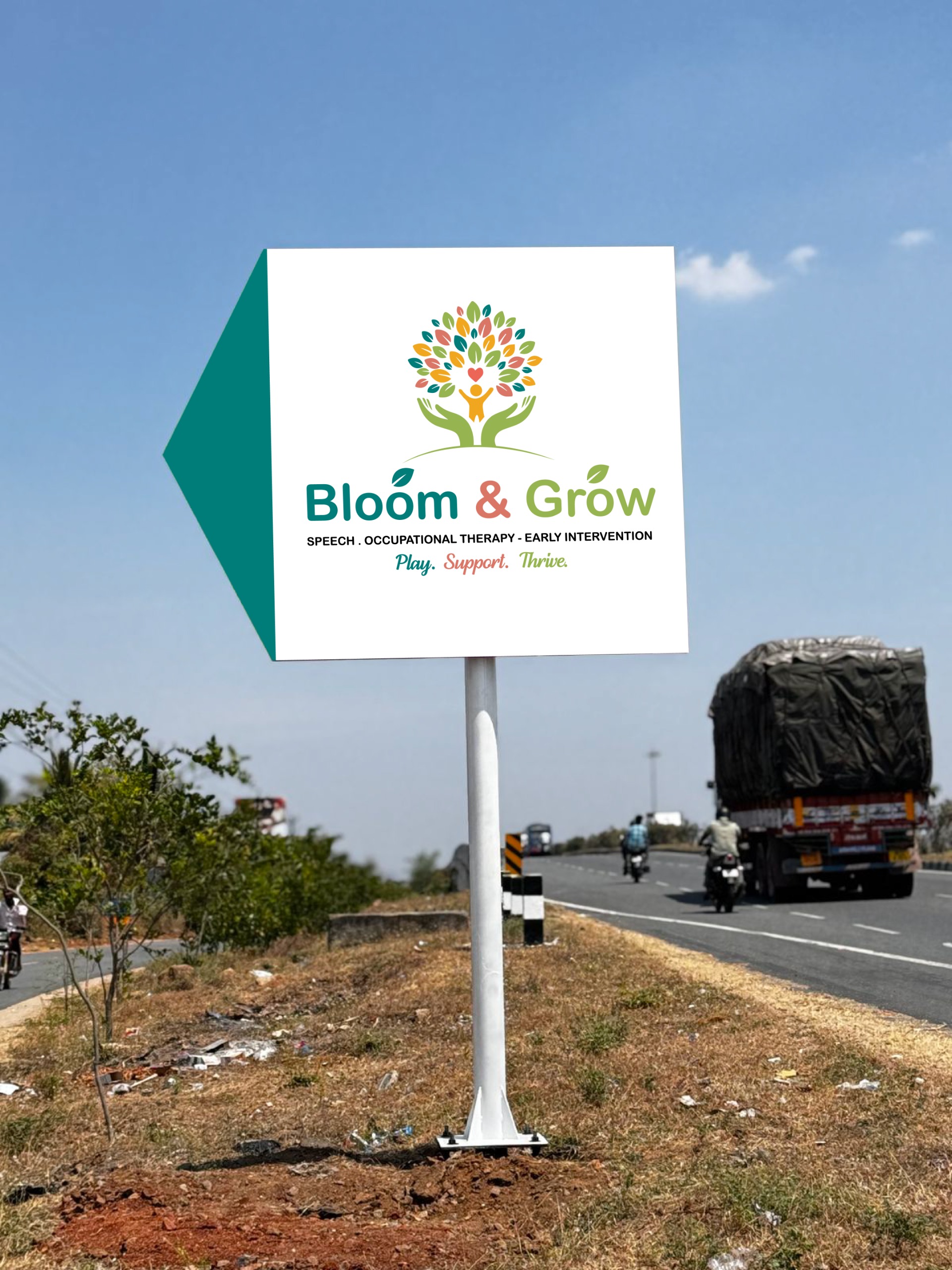 Roadside directional sign — Bloom & Grow Therapy