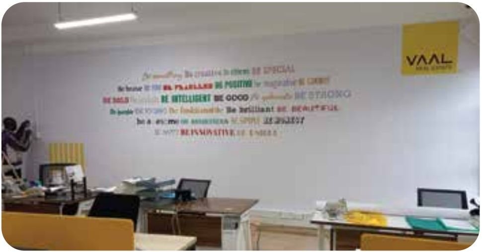 Office wall branding & values wall — VAAL Real Estate