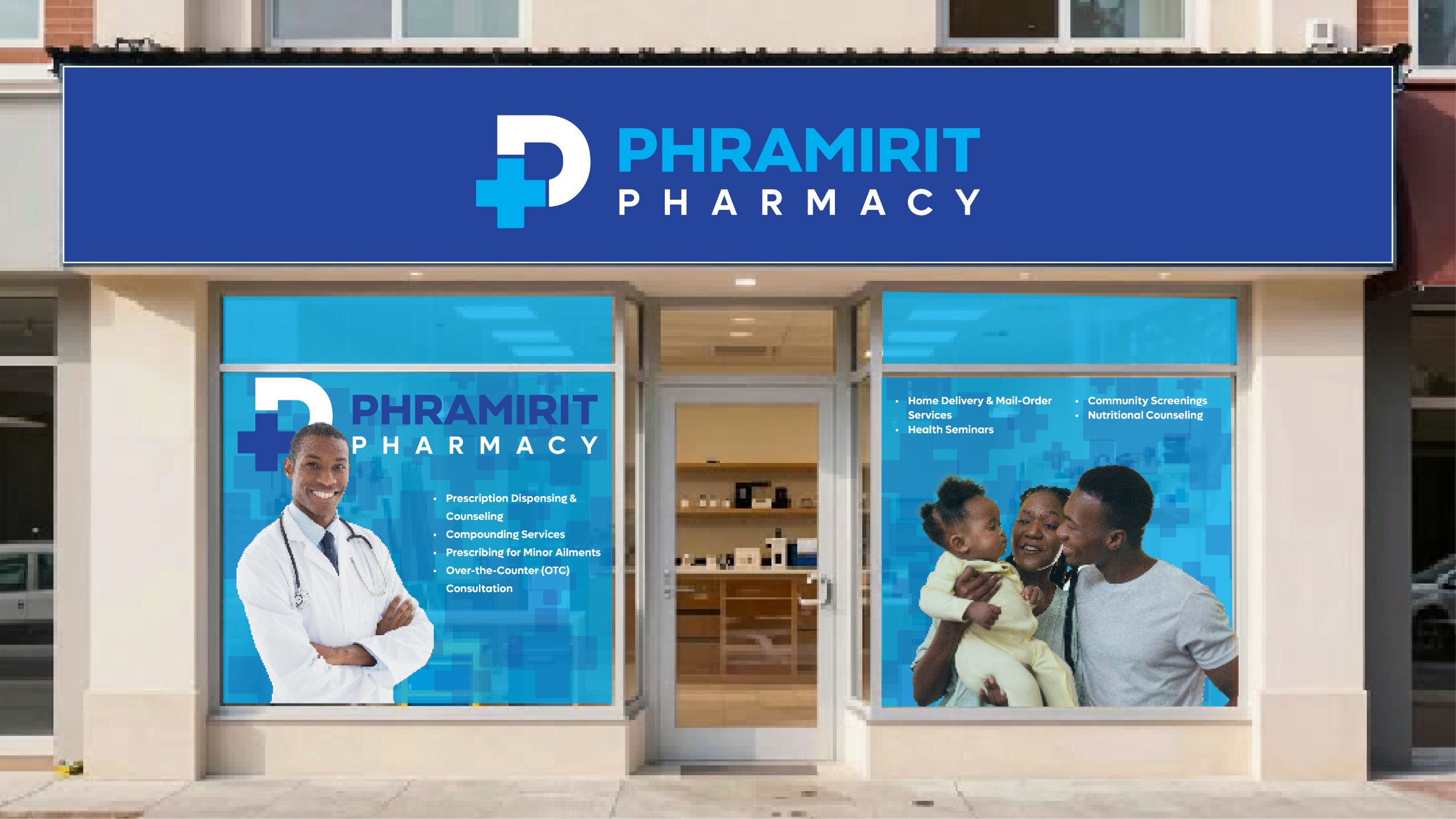 Storefront window graphics — Phramirit Pharmacy